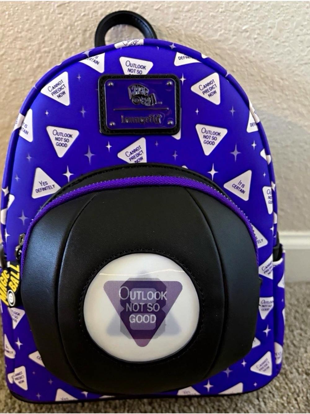 Loungefly Purple Kids Mini Backpack with 'Outlook Not So Good' Motif